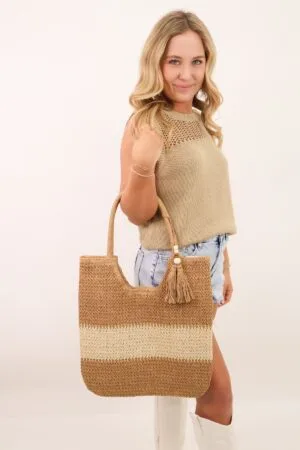 Crochet Color Block Tote Bag